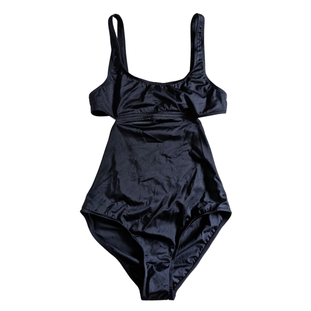 NWT J. Crew Cut-Out One-Piece Swimsuit Black Open Back Full Coverage Size 8